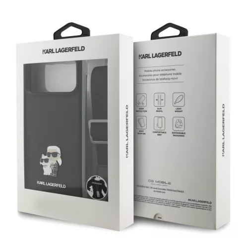 Karl Lagerfeld Saffiano Crossbody Popruh Metal Karl and Choupette tok, iPhone 17 Pro Max - fekete