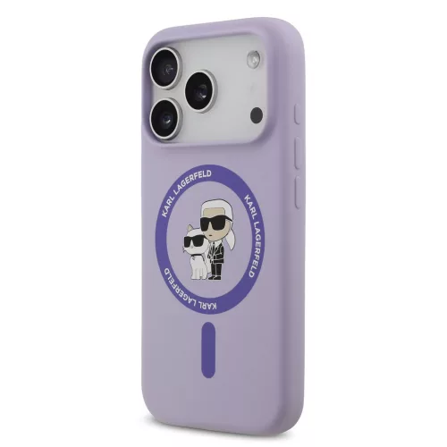 Karl Lagerfeld Liquid Silicone Karl and Choupette MagSafe tok, iPhone 17 Pro - lila
