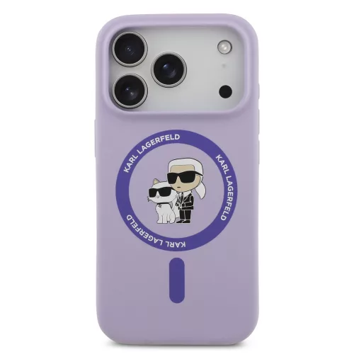 Karl Lagerfeld Liquid Silicone Karl and Choupette MagSafe tok, iPhone 17 Pro - lila