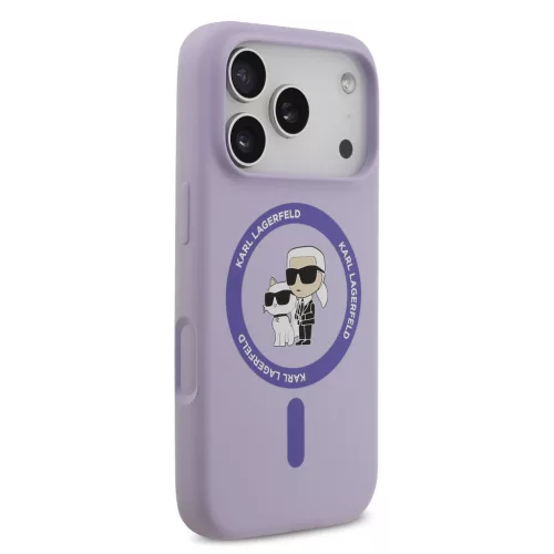 Karl Lagerfeld Liquid Silicone Karl and Choupette MagSafe tok, iPhone 17 Pro - lila