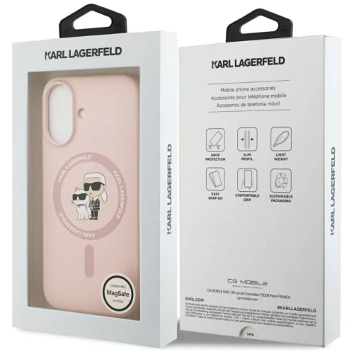 Karl Lagerfeld Liquid Silicone Karl and Choupette MagSafe tok, iPhone 17 - rózsaszín