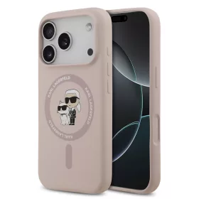   Karl Lagerfeld Liquid Silicone Karl and Choupette MagSafe tok, iPhone 17 Pro Max - rózsaszín