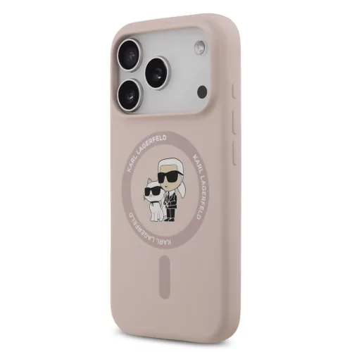 Karl Lagerfeld Liquid Silicone Karl and Choupette MagSafe tok, iPhone 17 Pro Max - rózsaszín