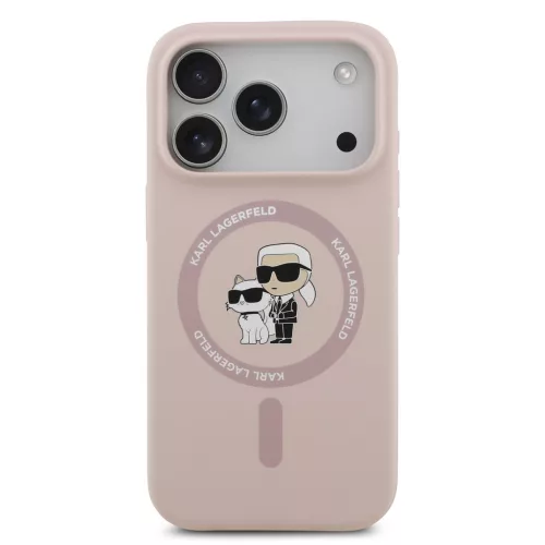 Karl Lagerfeld Liquid Silicone Karl and Choupette MagSafe tok, iPhone 17 Pro Max - rózsaszín