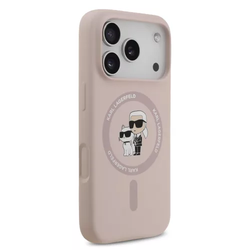 Karl Lagerfeld Liquid Silicone Karl and Choupette MagSafe tok, iPhone 17 Pro Max - rózsaszín