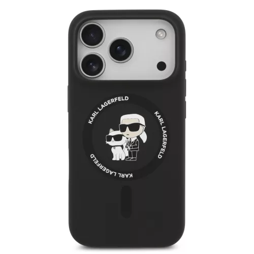 Karl Lagerfeld Liquid Silicone Karl and Choupette MagSafe tok, iPhone 17 Pro Max - fekete