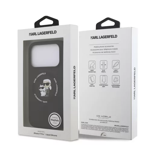 Karl Lagerfeld Liquid Silicone Karl and Choupette MagSafe tok, iPhone 17 Pro Max - fekete