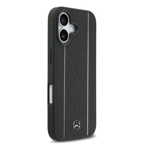 Mercedes Leather Star Pattern and Stripes MagSafe iPhone 17 tok – Fekete/Fehér