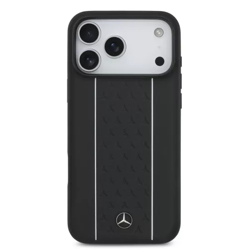 Mercedes Leather Star Pattern and Stripes MagSafe iPhone 17 Pro Max tok – Fekete/Fehér
