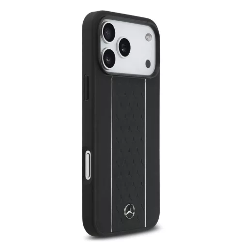 Mercedes Leather Star Pattern and Stripes MagSafe iPhone 17 Pro Max tok – Fekete/Fehér