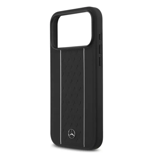 Mercedes Leather Star Pattern and Stripes MagSafe iPhone 17 Pro Max tok – Fekete/Fehér