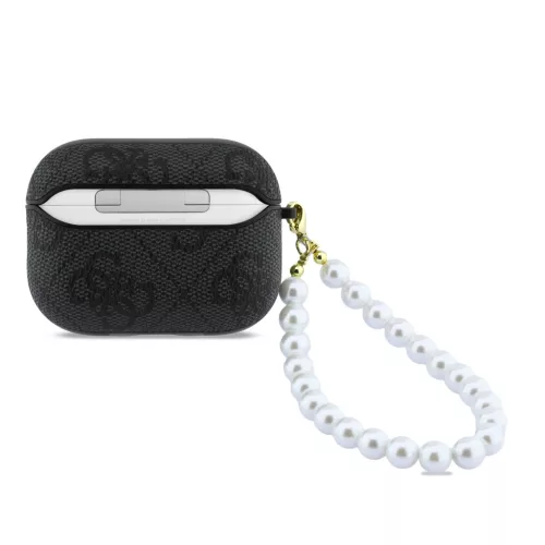 Guess PU 4G Classic Logo Pearl Strap tok, AirPods Pro 3 - fekete