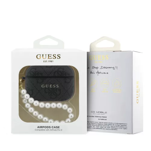 Guess PU 4G Classic Logo Pearl Strap tok, AirPods Pro 3 - fekete