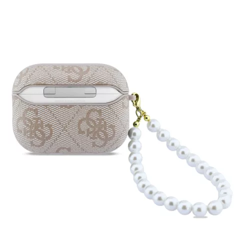 Guess PU 4G Classic Logo Pearl Strap tok, AirPods Pro 3 - rózsaszín