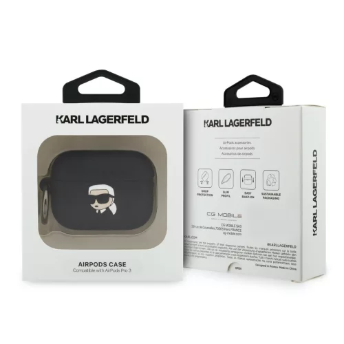 Karl Lagerfeld 3D Logo NFT Karl Head Silicone tok, Airpods Pro 3 - fekete