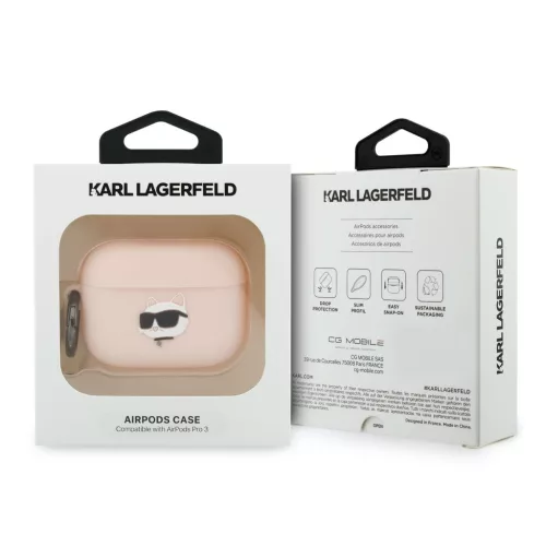 Karl Lagerfeld 3D Logo NFT Choupette Head Silicone tok, Airpods Pro 3 - rózsaszín