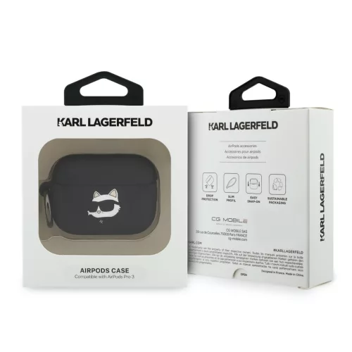 Karl Lagerfeld 3D Logo NFT Choupette Head Silicone tok, Airpods Pro 3 - fekete