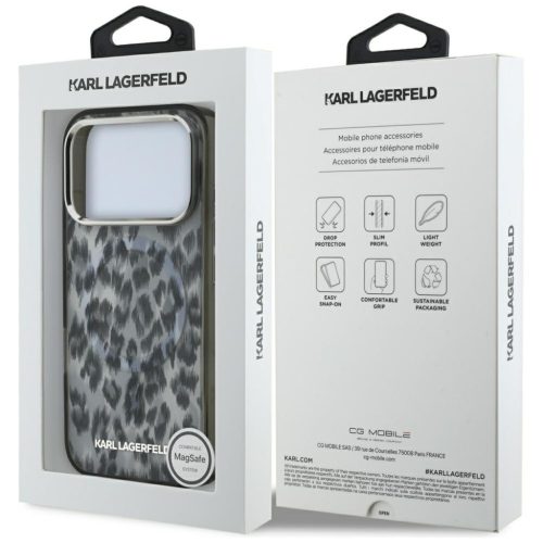 Karl Lagerfeld IML Leopard MagSafe tok, iPhone 17 Pro - szürke