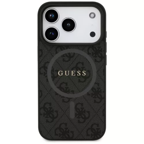 Guess PU Leather 4G Colored Ring MagSafe tok, iPhone 17 Pro Max - fekete