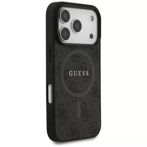 Guess PU Leather 4G Colored Ring MagSafe tok, iPhone 17 Pro Max - fekete