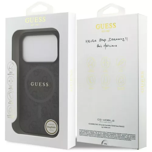 Guess PU Leather 4G Colored Ring MagSafe tok, iPhone 17 Pro Max - fekete