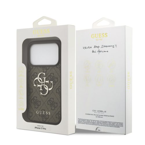 Guess PU 4G Metal Logo tok, iPhone 17 Pro - barna