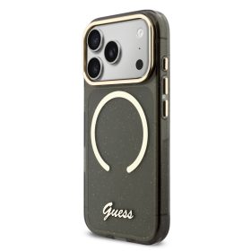   Guess IML Glitter Script Strap MagSafe tok iPhone 17 Pro - fekete