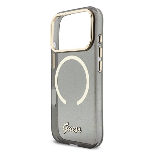 Guess IML Glitter Script Strap MagSafe tok iPhone 17 Pro - fekete