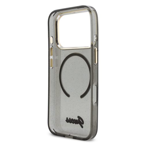 Guess IML Glitter Script Strap MagSafe tok iPhone 17 Pro - fekete