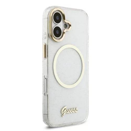 Guess IML Glitter Script Strap MagSafe tok iPhone 17 - átlátszó
