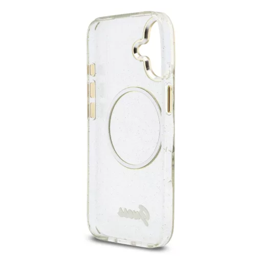 Guess IML Glitter Script Strap MagSafe tok iPhone 17 - átlátszó