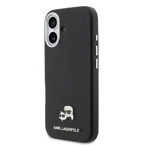 Karl Lagerfeld PU Karl and Choupette Heads Pins MagSafe tok Apple iPhone 17 készülékhez – Fekete