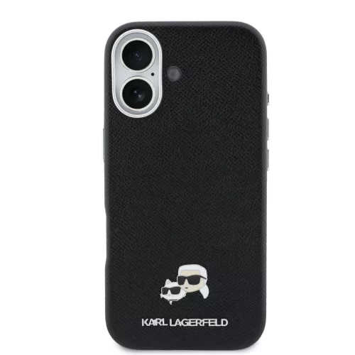 Karl Lagerfeld PU Karl and Choupette Heads Pins MagSafe tok Apple iPhone 17 készülékhez – Fekete