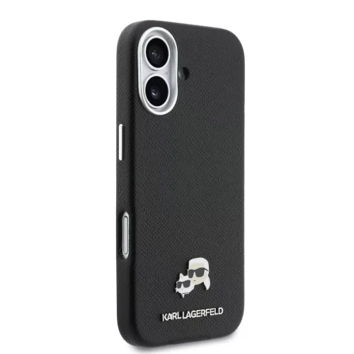 Karl Lagerfeld PU Karl and Choupette Heads Pins MagSafe tok Apple iPhone 17 készülékhez – Fekete