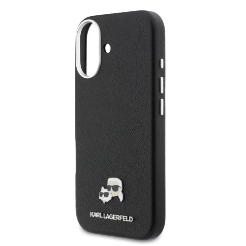 Karl Lagerfeld PU Karl and Choupette Heads Pins MagSafe tok Apple iPhone 17 készülékhez – Fekete
