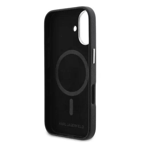 Karl Lagerfeld PU Karl and Choupette Heads Pins MagSafe tok Apple iPhone 17 készülékhez – Fekete
