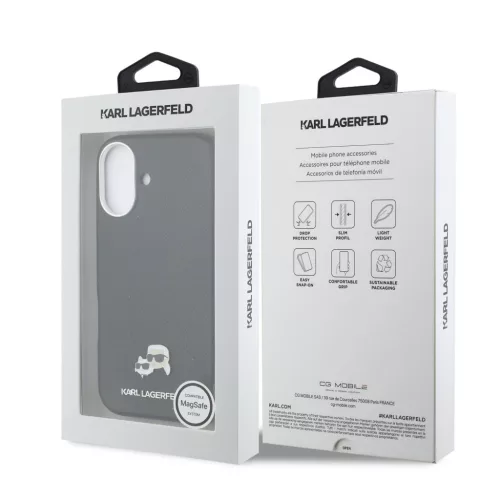 Karl Lagerfeld PU Karl and Choupette Heads Pins MagSafe tok Apple iPhone 17 készülékhez – Fekete
