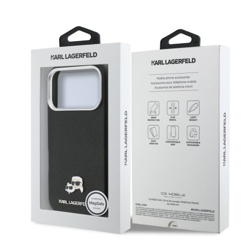 Karl Lagerfeld PU Karl and Choupette Heads Pins MagSafe tok, iPhone 17 Pro - fekete