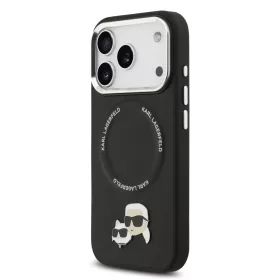   Karl Lagerfeld PU Karl and Choupette Heads Pins MagSafe tok Apple iPhone 17 Pro Max készülékhez – Fekete