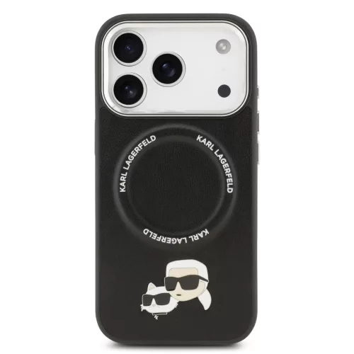Karl Lagerfeld PU Karl and Choupette Heads Pins MagSafe tok Apple iPhone 17 Pro Max készülékhez – Fekete
