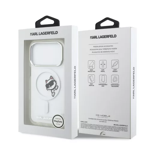 Karl Lagerfeld IML Choupette Peekaboo MagSafe tok Apple iPhone 17 Pro készülékhez – Átlátszó