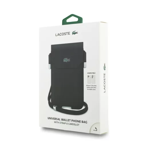 Lacoste PVC Iconic Petit Pique Metal Logo XL telefontáska – Fekete