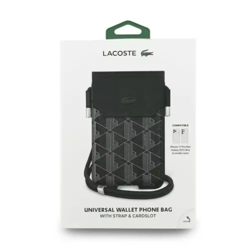 Lacoste PVC Blend Monogram Metal Logo XL telefontáska – Fekete