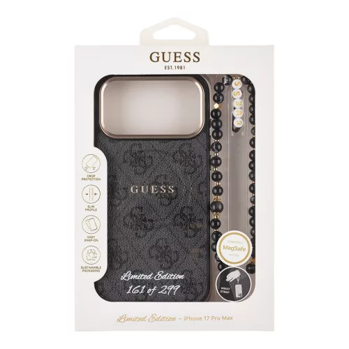 Guess PU 4G MagSafe Strap LIMITÁLT kiadás 299 tok, iPhone 17 Pro Max - fekete