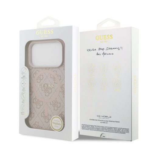 Guess PU Leather 4G Colored Ring MagSafe tok, iPhone 17 Pro - rózsaszín