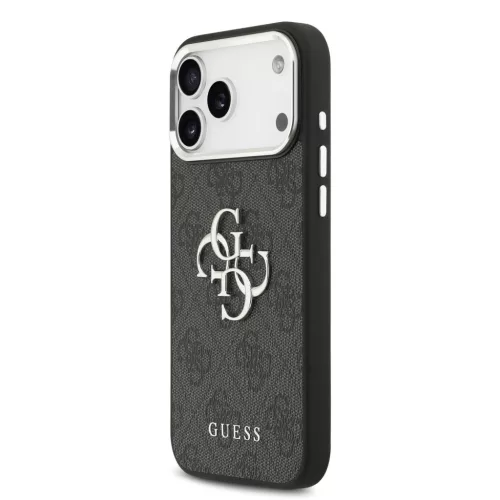 Guess PU 4G Metal Logo tok, iPhone 17 Pro Max - ezüst/fekete