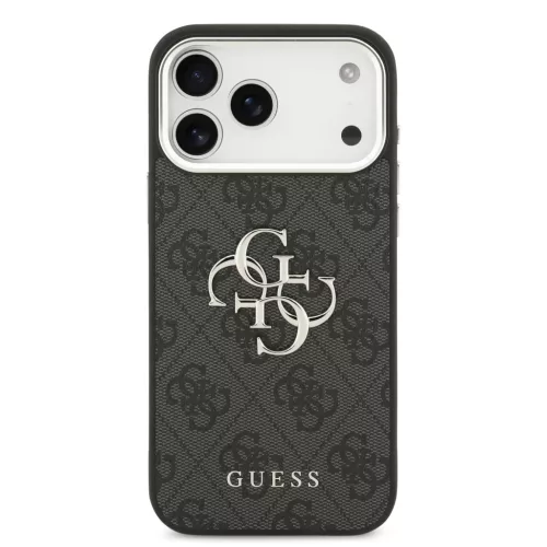 Guess PU 4G Metal Logo tok, iPhone 17 Pro Max - ezüst/fekete