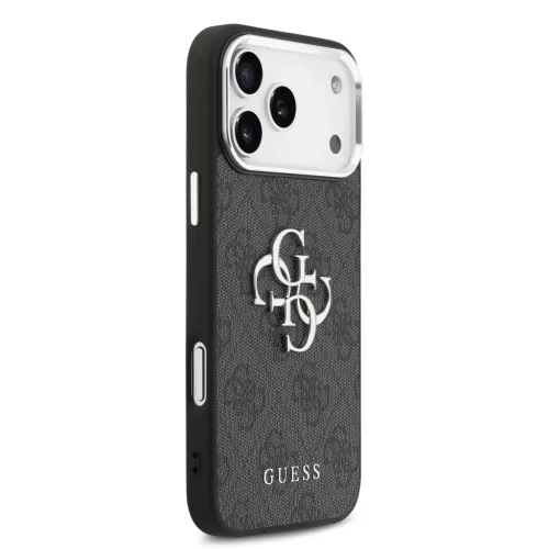Guess PU 4G Metal Logo tok, iPhone 17 Pro Max - ezüst/fekete