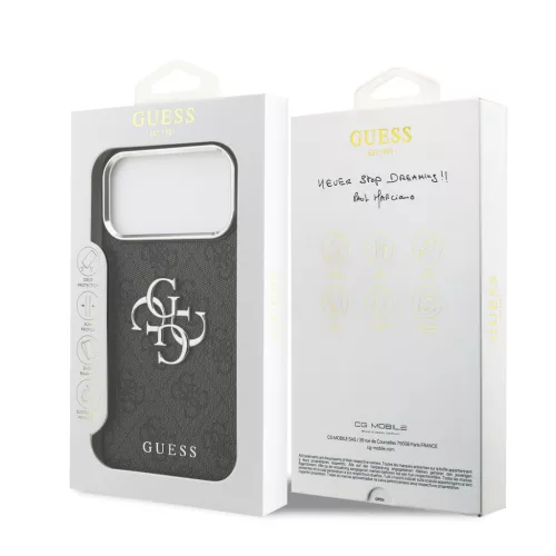 Guess PU 4G Metal Logo tok, iPhone 17 Pro Max - ezüst/fekete