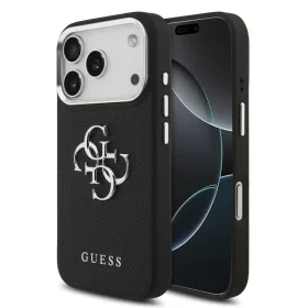   Guess PU Grained 4G Metal Logo tok Apple iPhone 17 Pro készülékhez – Fekete